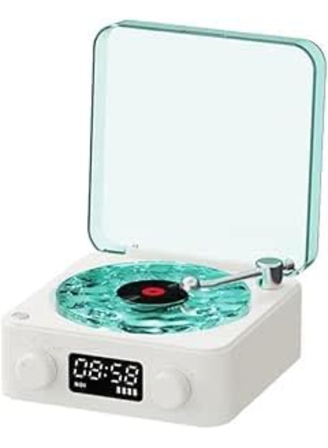 Waves Vinyl Bluetooth Record Player, Portable 4-Mode Wireless Turntable with Ambient Light, Digital Display, White